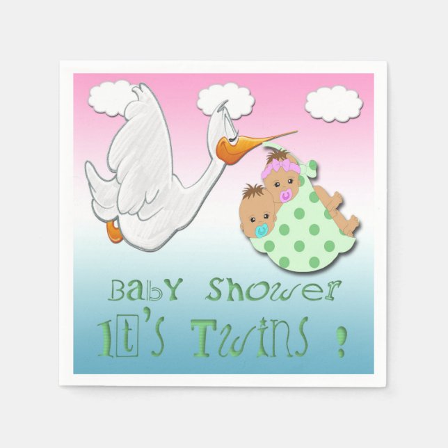 Boy & Girl Twins 2 - Stork Baby Shower Paper Napki Napkin (Front)