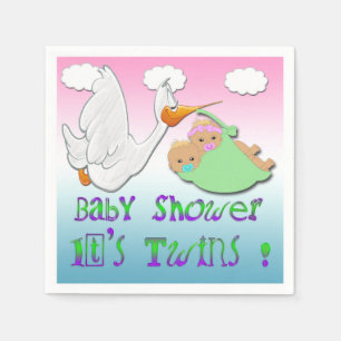 Boy & Girl Twins 2 - Stork Baby Shower Paper Napki Napkin