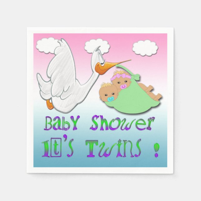 Boy & Girl Twins 2 - Stork Baby Shower Paper Napki Napkin (Front)
