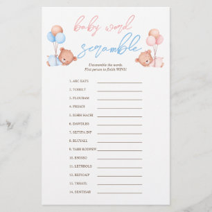 Boy Girl Twins Baby Scramble Baby Shower Game Flyer