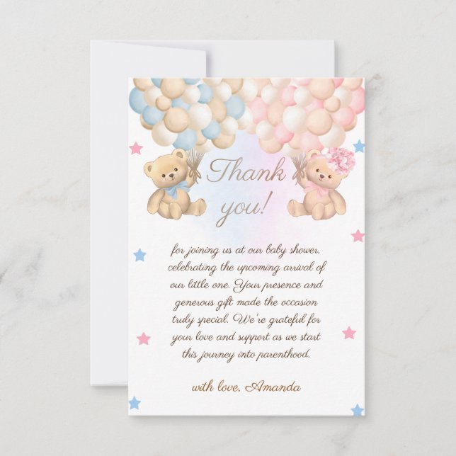Boy Girl Twins Baby Shower Thank You Card (Front)