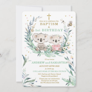  Boy Girl Twins Baptism and Birthday Invitation