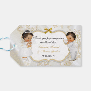Boy Girl Twins Baptism Communion Gold Cross Gift Tags