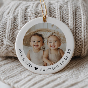 Boy Girl Twins Baptism Photo Keepsake Ceramic Tree Decoration