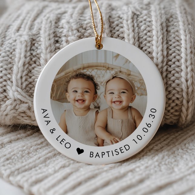 Boy Girl Twins Baptism Photo Keepsake Ceramic Tree Decoration (Zazzle Boy Girl Twins Baptism Photo Keepsake Ceramic Ornament)
