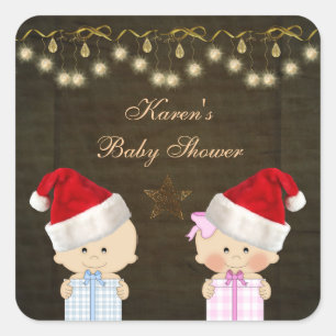 Boy & Girl Twins Christmas Baby Shower Stickers