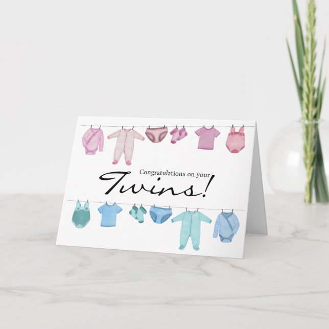 Boy/Girl Twins Congratulations Card (Front)