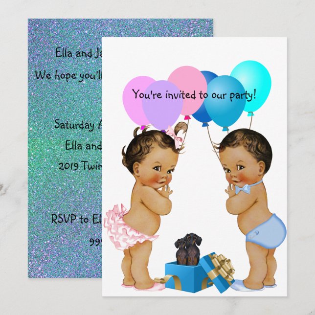 Boy Girl Twins Dachshund Party Invitation (Front/Back)