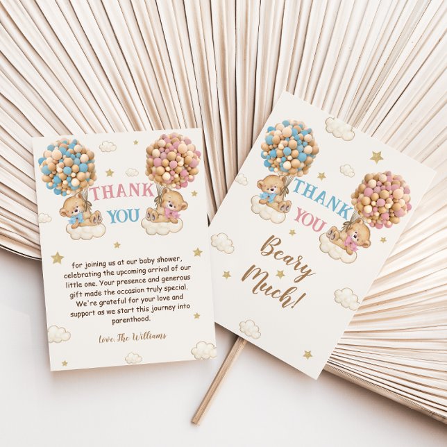 Boy Girl Twins Shower Pastel Blue Beige  Thank You Card (Creator Uploaded)