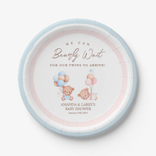 Boy Girl Twins Teddy Bear Baby Shower Paper Plate