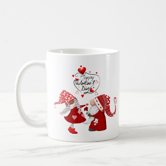 Boy & girl Valentines gnome Happy Valentines text Coffee Mug (Left)