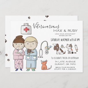 Boy & Girl Veterinary Themed Kids Party Invitation