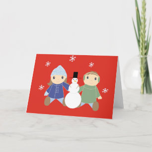 boy_girl_with_snowman holiday card
