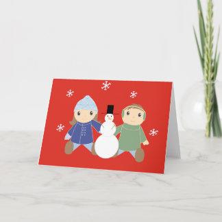 boy_girl_with_snowman holiday card