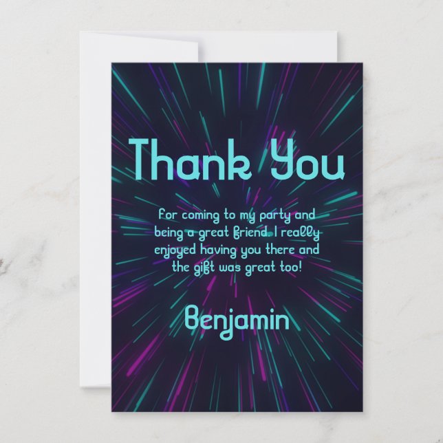 Boy Glow Party Thank You Card (Front)