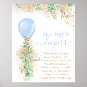Boy Gold Eucalyptus Balloon Late Night Diapers Poster