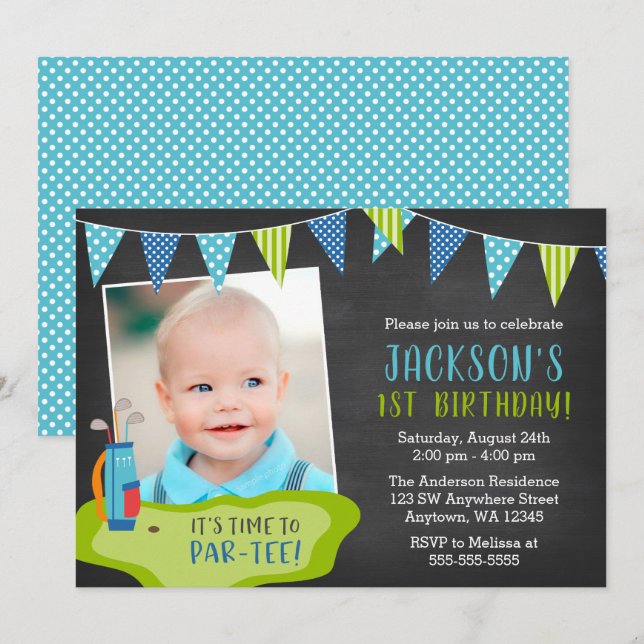 Boy Golf Birthday Party Photo Invitations (Front/Back)