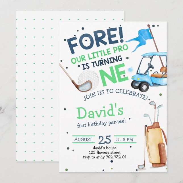 Boy Golf Par-tee 1st Birthday Invitation (Front/Back)