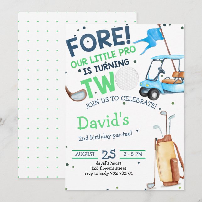 Boy Golf Par-tee 2nd Birthday Invitation (Front/Back)