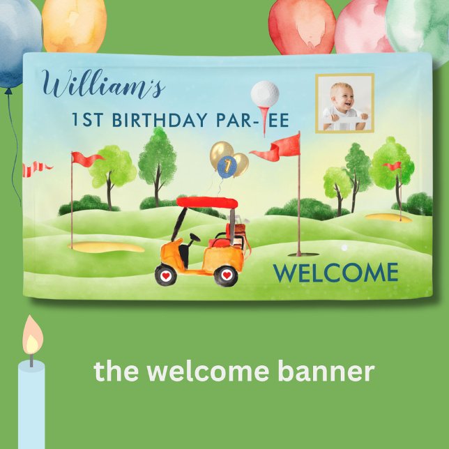 Boy Golf Theme 1st Birthday Party Photo Banner (Creator Uploaded)