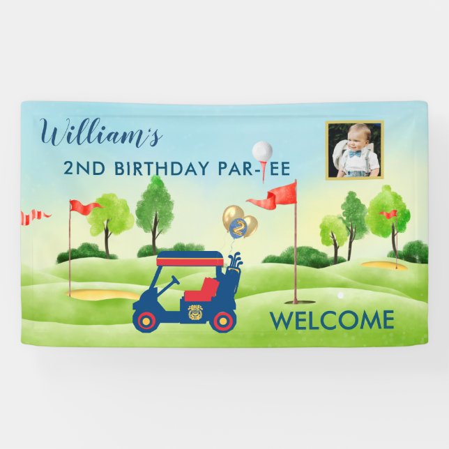 Boy Golf Theme 2nd Birthday Photo Party   Banner (Horizontal)