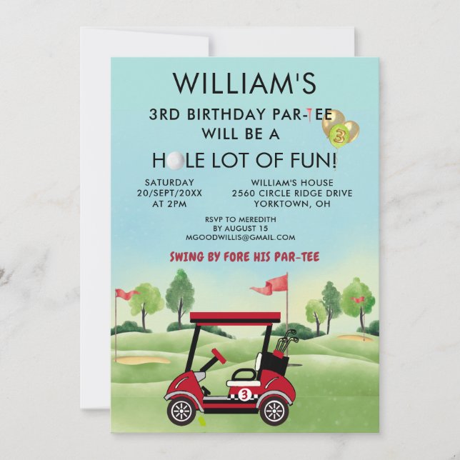 Boy Golf Theme 3rd Birthday Par-Tee Invitation (Front)