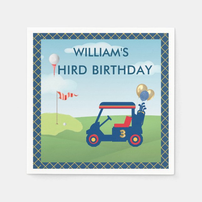 Boy Golf Theme 3rd Birthday Party Napkins (Front)