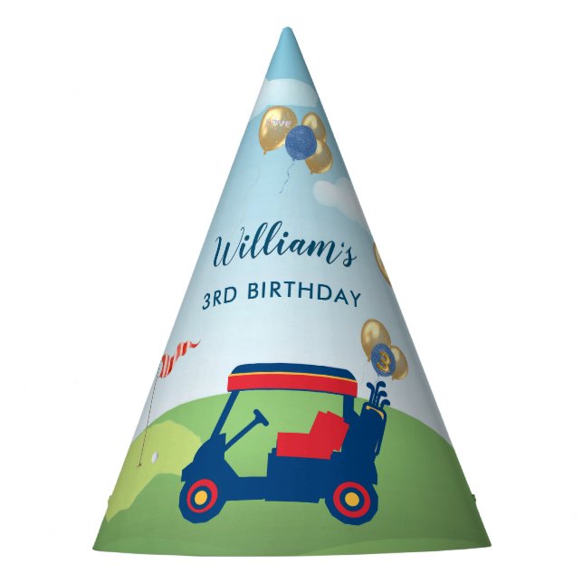 Boy Golf Theme 3rd Birthday Party  Party Hat (Front)