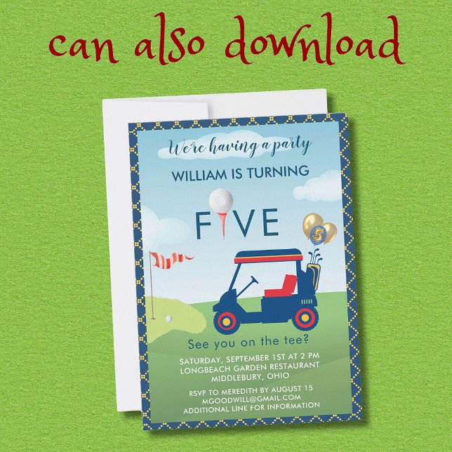 Boy Golf Theme 5th Birthday Party Invitation (Creator Uploaded)