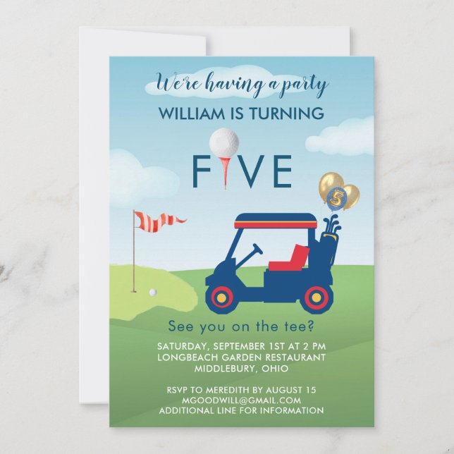Boy Golf Theme 5th Birthday Party Invitation (Front)