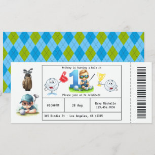 Boy Golf Ticket Style 1st Birthday Party Invitation