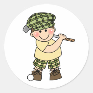 Boy Golfer Classic Round Sticker