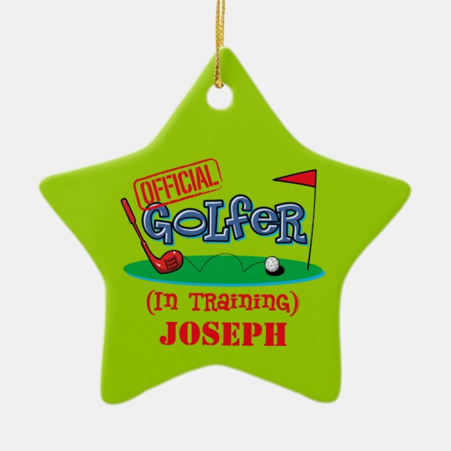 Boy Golfer In Training Personalised Ornament (Front)