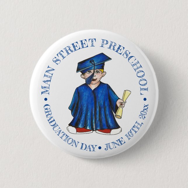 Boy Graduate Blue Cap Preschool Graduation 6 Cm Round Badge (Front)