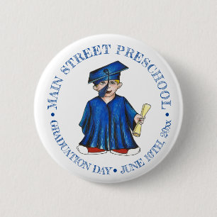 Boy Graduate Blue Cap Preschool Graduation 6 Cm Round Badge