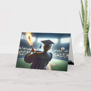 Boy Graduate Swinging a Flaming Baseball Bat Card