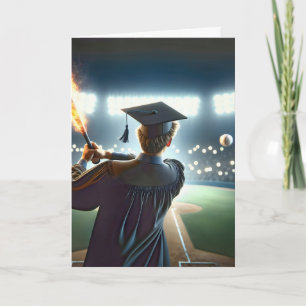 Boy Graduate Swinging a Flaming Baseball Bat Card