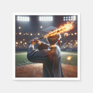 Boy Graduate Swinging a Flaming Baseball Bat Napkin