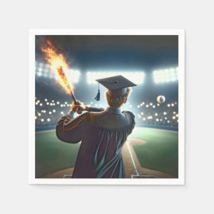 Boy Graduate Swinging a Flaming Baseball Bat Napkin