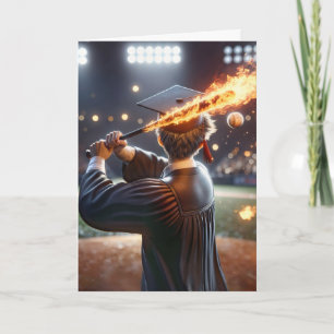 Boy Graduate Swinging a Flaming Bat Card