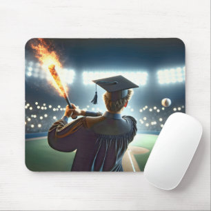Boy Graduate With Baseball and Fiery Bat Mouse Mat
