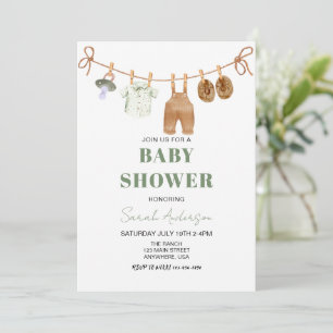 Boy Green Boho Baby Clothes Baby shower Invitation
