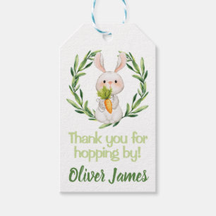 Boy Green First Birthday Easter Watercolor Bunny Gift Tags