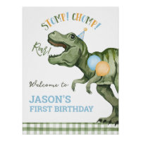 Boy Green Green Dinosaur 1st Birthday Welcome Sign
