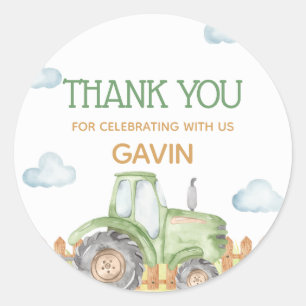 Boy Green Tractor Farm Birthday Party  Classic Round Sticker