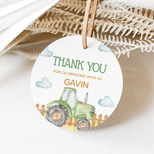 Boy Green Tractor Farm Birthday Party Round Favour Tags