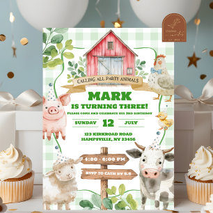 Boy Greenery Lamb First Birthday Invitation 