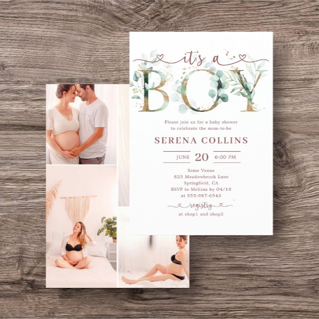 Boy Greenery Photo Baby Shower Flyer (Creator Uploaded)