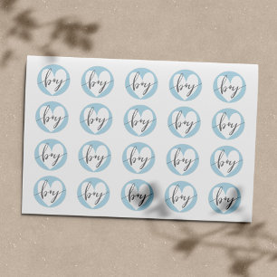 "Boy" Grey White Baby Blue Heart Classic Round Sticker
