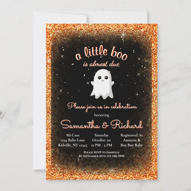 Boy Halloween Cute Ghost Little Boo Baby Shower Invitation (Front)